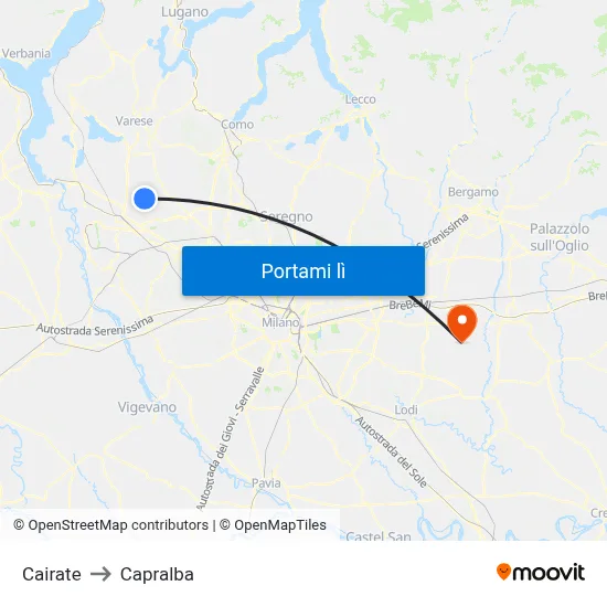 Cairate to Capralba map