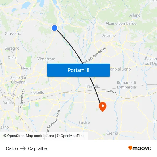 Calco to Capralba map