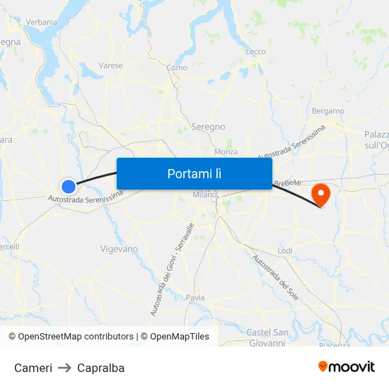 Cameri to Capralba map
