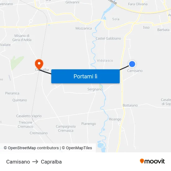 Camisano to Capralba map
