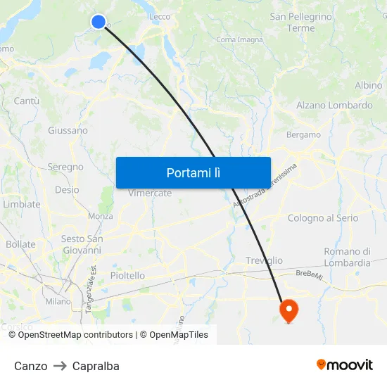 Canzo to Capralba map