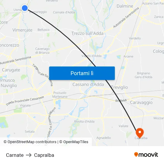 Carnate to Capralba map