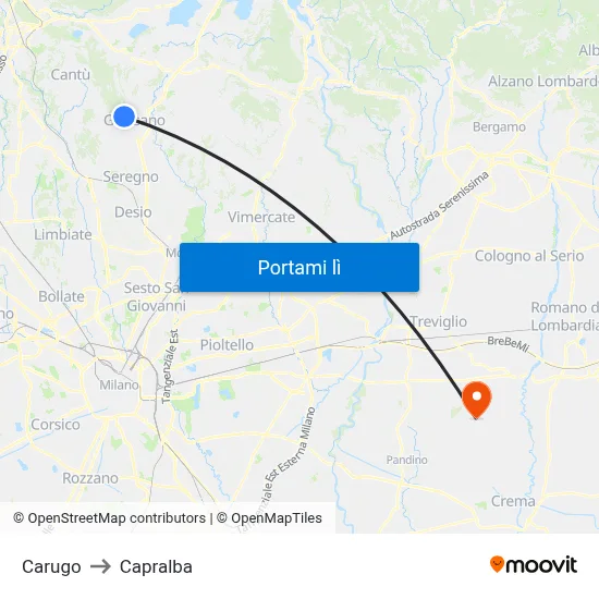 Carugo to Capralba map
