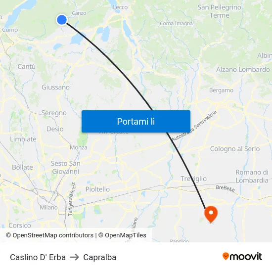 Caslino D' Erba to Capralba map