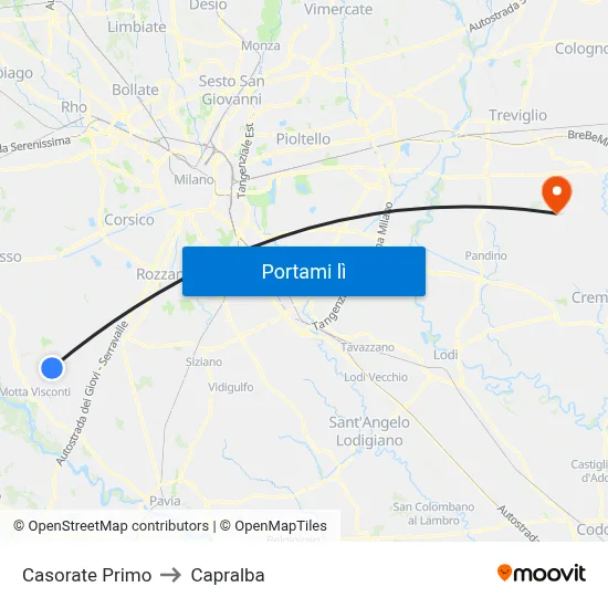 Casorate Primo to Capralba map