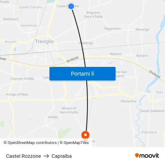 Castel Rozzone to Capralba map