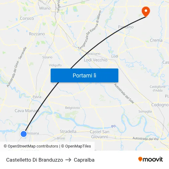 Castelletto Di Branduzzo to Capralba map