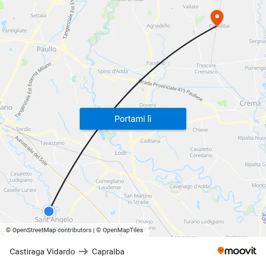 Castiraga Vidardo to Capralba map
