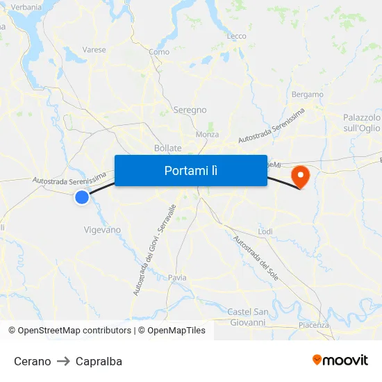 Cerano to Capralba map