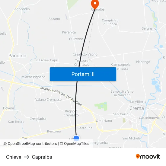 Chieve to Capralba map