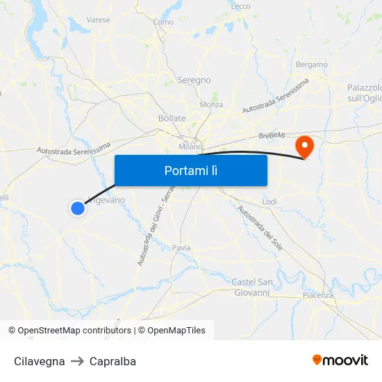 Cilavegna to Capralba map