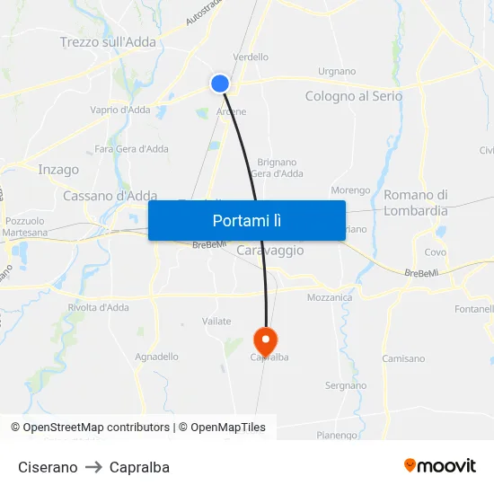 Ciserano to Capralba map
