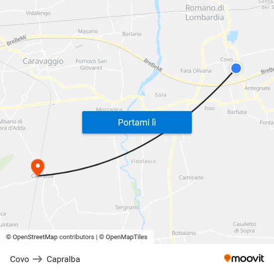 Covo to Capralba map