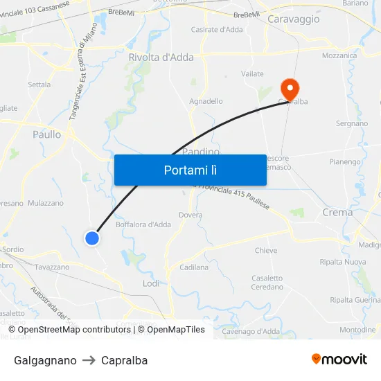 Galgagnano to Capralba map