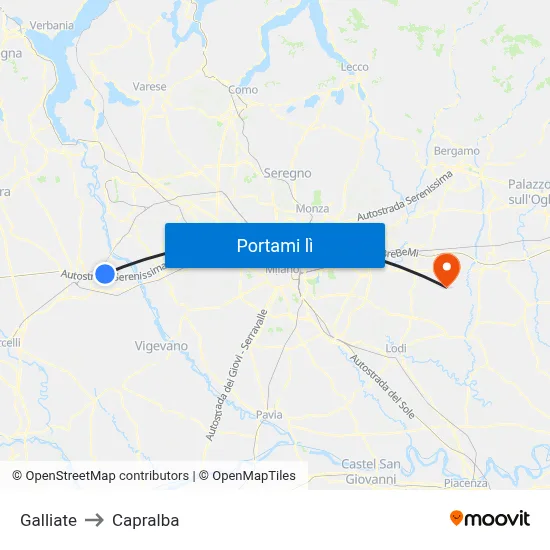 Galliate to Capralba map