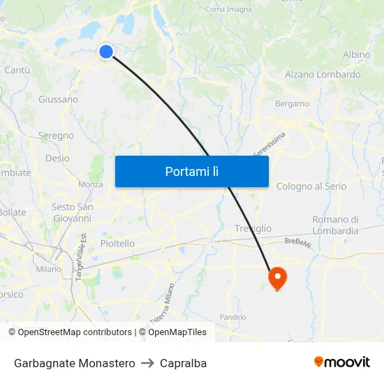 Garbagnate Monastero to Capralba map