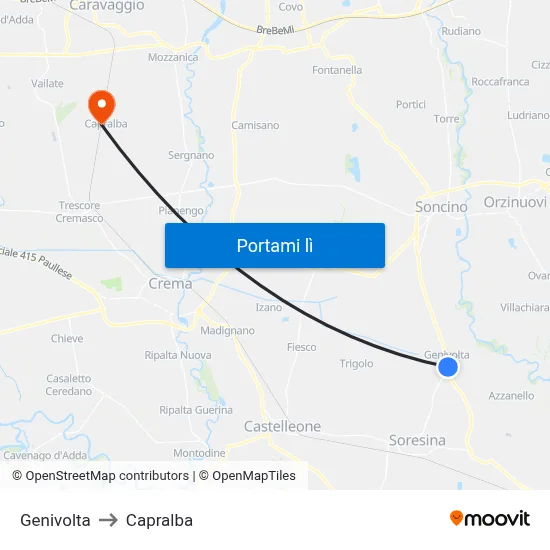 Genivolta to Capralba map