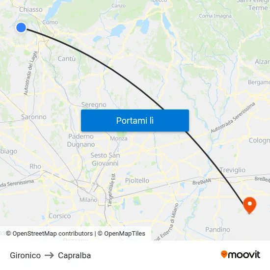 Gironico to Capralba map