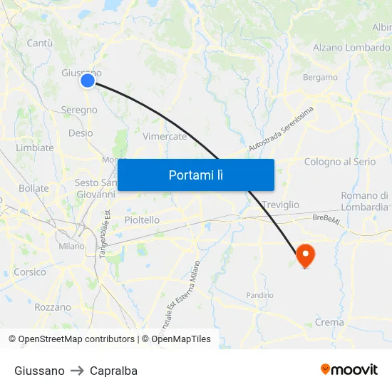 Giussano to Capralba map