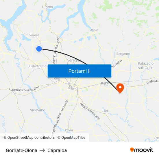 Gornate-Olona to Capralba map