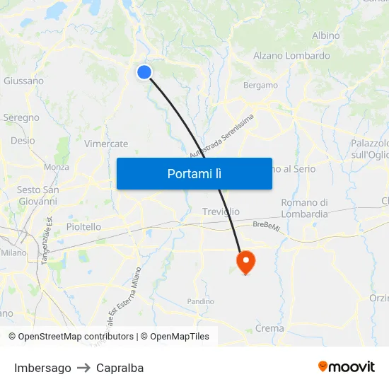 Imbersago to Capralba map