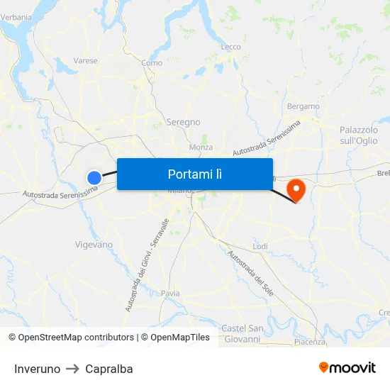 Inveruno to Capralba map