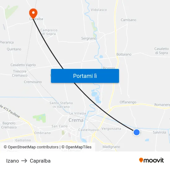 Izano to Capralba map