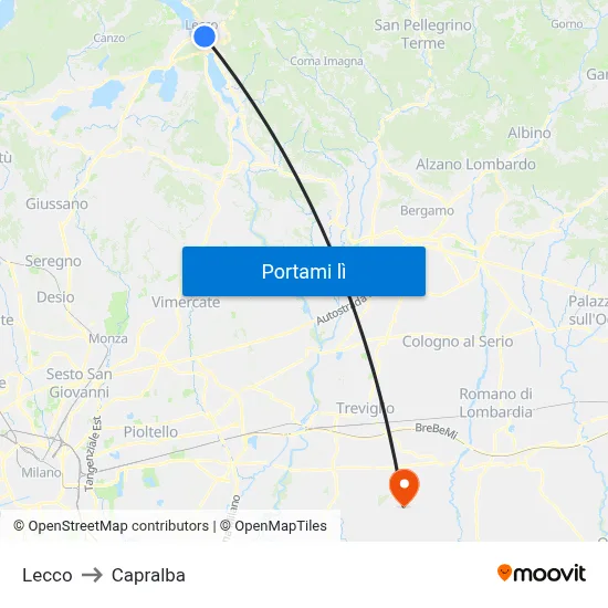 Lecco to Capralba map