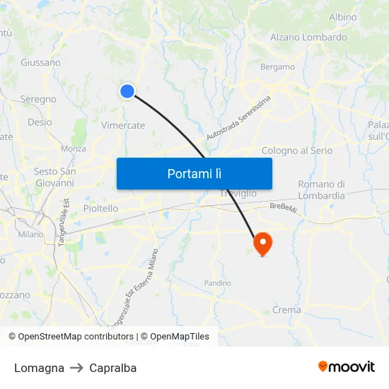 Lomagna to Capralba map
