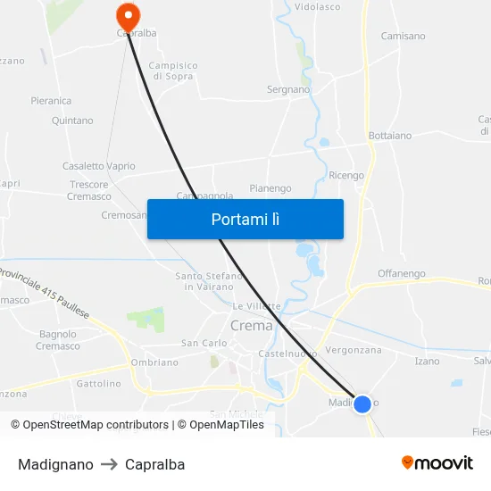 Madignano to Capralba map