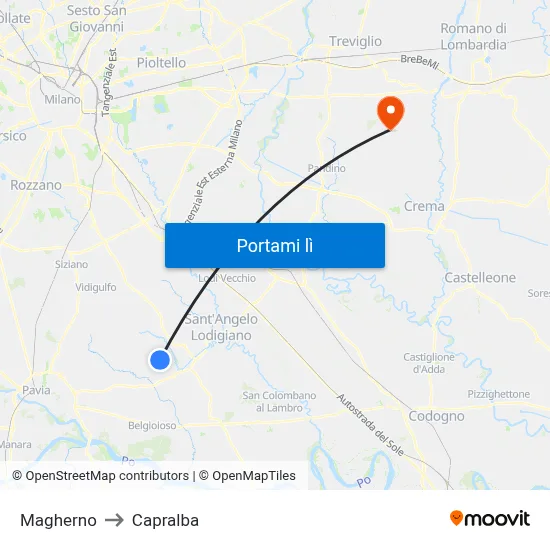Magherno to Capralba map