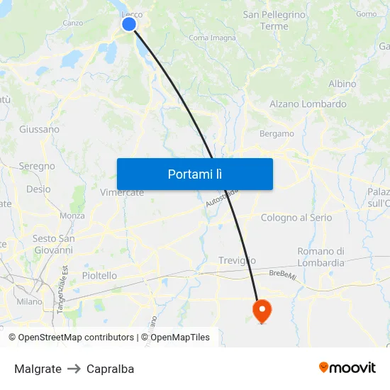 Malgrate to Capralba map