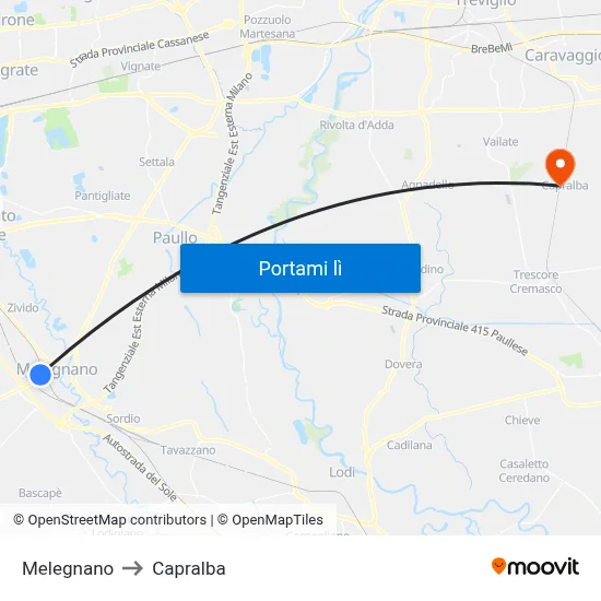 Melegnano to Capralba map