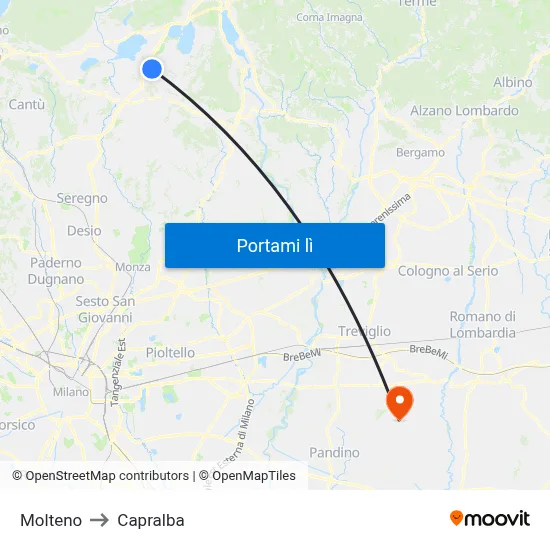 Molteno to Capralba map