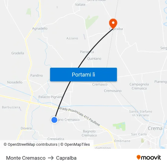 Monte Cremasco to Capralba map