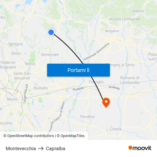 Montevecchia to Capralba map