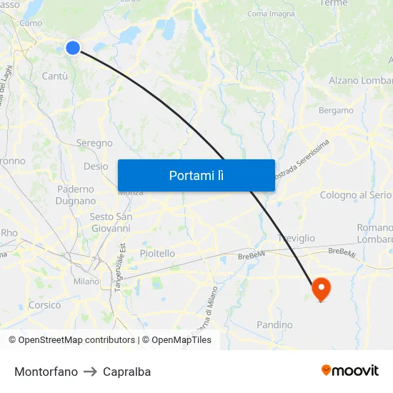 Montorfano to Capralba map