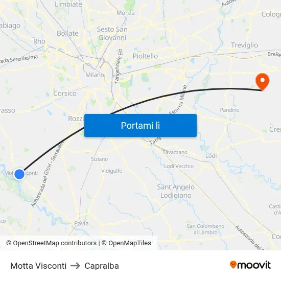 Motta Visconti to Capralba map