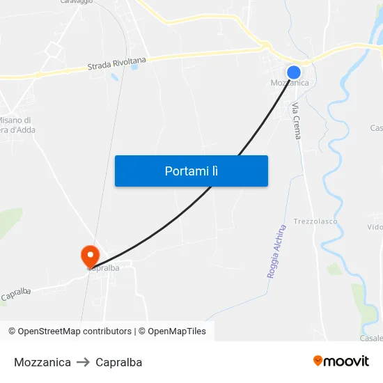 Mozzanica to Capralba map