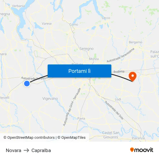 Novara to Capralba map
