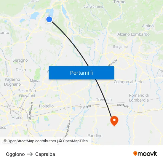 Oggiono to Capralba map