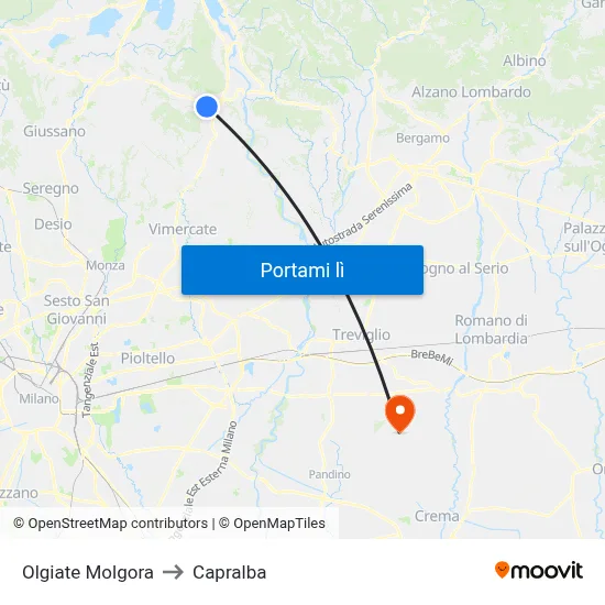 Olgiate Molgora to Capralba map