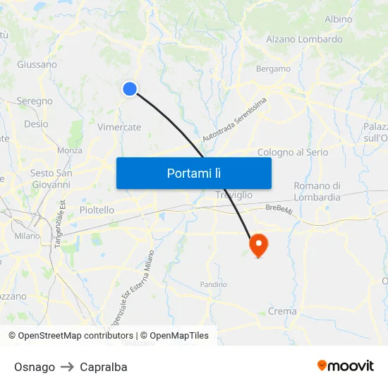 Osnago to Capralba map