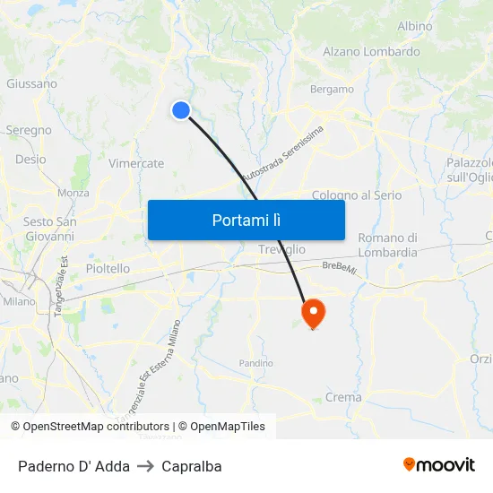 Paderno D' Adda to Capralba map