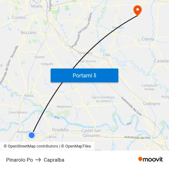 Pinarolo Po to Capralba map