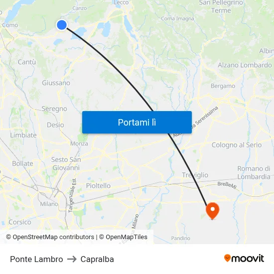 Ponte Lambro to Capralba map