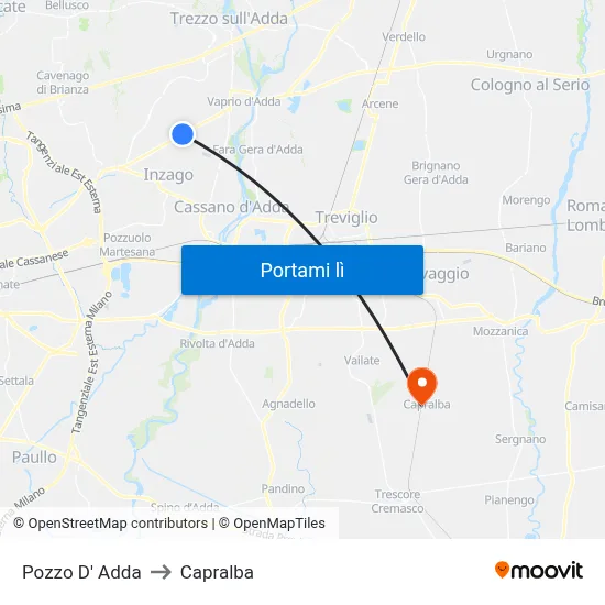 Pozzo D' Adda to Capralba map