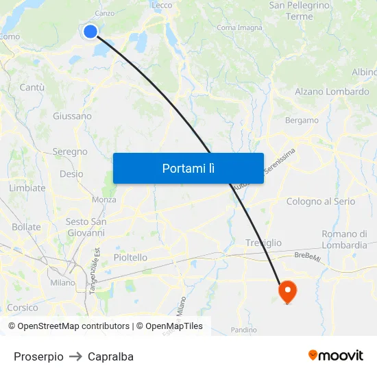 Proserpio to Capralba map