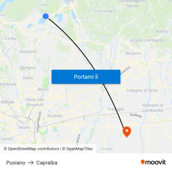 Pusiano to Capralba map