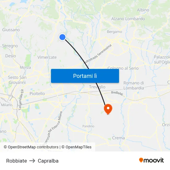 Robbiate to Capralba map